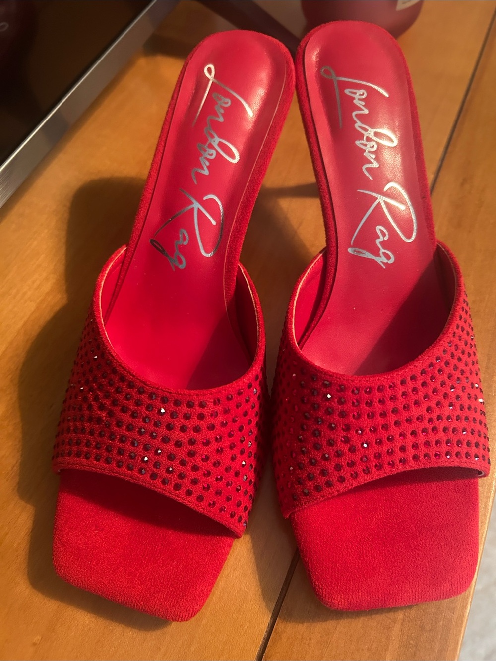 Jennifer Rag Red Embellished Slide Heels